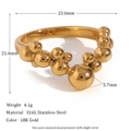18K gold plated 316L stainless steel beaded ring with dimension and weight details - Cast V-Shaped Bead Ring-Gold-Size 6