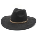 Dettaglio cappello in pelle scamosciata nera con cintura in cuoio e fibbia in metallo - M(56-59CM) / Nero