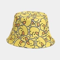 Detail view of cotton bucket hat featuring all-over yellow cartoon duck pattern print - M (56-58cm) / Cartoon Yellow Duck Print (Color 2)