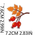 Detail of embroidered patch showing red berries and orange leaves with size dimensions - Branch Berries (C5CW-092-07)