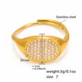 Size 7 gold-plated stainless steel ring featuring a zircon-encrusted oval top - Size 7 (Adjustable) / Gold Oval (A789)