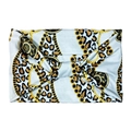 Elastic wide headband with leopard print and golden chain pattern on white fabric - White Leopard Chain Bow (10771)