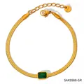 Elegant gold-tone snake chain bracelet featuring a rectangular green zircon centerpiece - Gold Green Zirconia (SAK9988)
