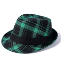 Sombrero fedora de cuadros negro y verde estilo británico con cinta decorativa negra - 58cm / Cuadros Negros y Azules