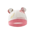 Cappellino neonato bianco a maglia con stampe di conigli rosa e orecchie - Cappello Coniglio Rosa