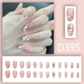 Roséfarbene Farbverlauf-Kunstnägel mit 3D-Herzen und weißen Blumen-Details, 24er-Set - Nude Rosa Farbverlauf Herz Edelstein Strass Stil (D395)