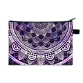 Purple galaxy mandala printed makeup bag with white floral pattern and black zipper - Pattern 03