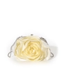 Vintage off-white satin clutch with 3D rose flower and silver chain strap - Beige