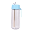 740ml clear Tritan straw water bottle featuring sky blue lid and silicone carry strap - 740ml / Sky Blue