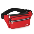 Riñonera deportiva roja impermeable con múltiples bolsillos y tira reflectante - Rojo