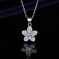 Silver flower pendant necklace with central round diamond and pavé crystal petals - Xl-156 [with Cross Chain]