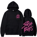 Sweat à capuche noir avec imprimé SAJA BOYS rose montrant les vues avant et arrière - Noir