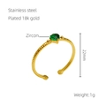 18k gold plated stainless steel open ring with green heart zircon and hammered texture - One Size / Malachite green