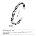 Men's vintage twisted stainless steel open cuff bracelet with detailed size measurements - B-507 Twisted Rope Wide