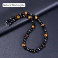 Blue tiger eye and black onyx beaded necklace with magnetic hematite stones and clasp - Yellow Tiger Eye + Hematite + Black Agate