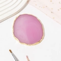 Pink agate resin nail palette with gold edges and art brushes on white background - Light Purple