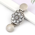 Silver vintage flower cardigan clip with sparkling rhinestones for shawls and sweaters - Silver Round Diamond Studded