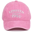Close-up of Limited Edition 1994 white embroidery on pink washed cotton baseball cap - Adjustable / Pink