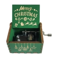 Green wooden hand-crank music box with carved Merry Christmas design and reindeer - Christmas 23/Green/Merry Christmas Engraving