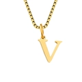 Polished gold initial V pendant necklace with sleek stainless steel box chain - Letter V-Rose Gold