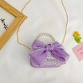 Mini purple tweed crossbody bag for girls with silk bow and pearl handle detail - Large Purple