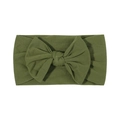 Soft olive green nylon baby headband featuring a large stretch knit decorative bow - Moss Green