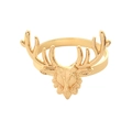 Rond de serviette doré avec tête de cerf détaillée sur fond blanc uni - Doré
