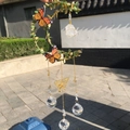 Moon dreamcatcher with green leaves, orange butterflies, and clear crystal ball prism - Star Gold Green Leaf - Clear Quartz