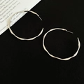 Minimalist silver wavy twisted hoop earrings with irregular texture for women - 5cm / Silver