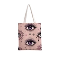 Détail du sac cabas en toile rose avec motifs géométriques d'yeux violets et mandala - Rose Œil Mandala (jiayingstd104)