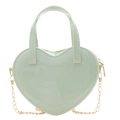 Mini heart-shaped jelly bag in mint green with top handles and golden chain strap - Light Green