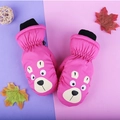 Pink winter waterproof cartoon bear mittens for kids with warm lining and elastic cuffs - One Size / Rose Red Little Bear / 5-8 Years