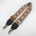 Ethnic embroidery bag strap in beige with orange geometric patterns and bronze hooks - Antique Bronze Hook / No.27 Coffee Leather