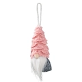 Gnomo natalizio da appendere rosa e grigio con lunga barba bianca e nappe di peluche - Rosa