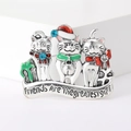 Spilla gatto di Natale in argento con smalto e scritta Friends Are The Greatest Gift - Argento
