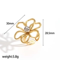 Zweifarbiger Edelstahl-Blumenring mit Silberperle und offenem, verstellbarem Design - Blumenring mit Goldrand und Silberkern (TR60362-GS)