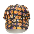 Retro punk Halloween baseball cap featuring colorful pumpkin and ghost prints on black canvas - Halloween Elements All-over Print (D)
