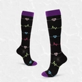 Black compression socks with purple accents and colorful EKG heart rhythm patterns - S/M / ECG (Black Base)