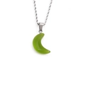 Macro view of a silver twist rope chain with a luminous green moon-shaped pendant - Green