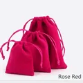 Three-piece rose red velvet drawstring pouches in various sizes for jewelry storage - Rose Red