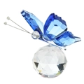 Blue crystal butterfly figurine on faceted clear glass ball for home desktop decoration - Blue