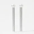 Elegant silver stainless steel long tassel earrings with white pearl bead accents - Round Style (PDE1560)