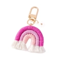 Handmade woven rainbow keychain pendant with pink and white layers and gold lobster clasp - Burgundy