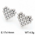 Minimalist silver heart earrings made of stainless steel round beads in steel finish - Steel Color Beaded Heart-Shaped Stud Earrings (KE113977-KFC)