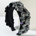 Diadema de terciopelo de lujo con flores de cristal y diamantes para banquetes - Negro & Blanco
