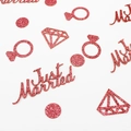 Rose pink glitter wedding confetti with Just Married letters and diamond shapes - Rose Gold Just Married+Ring/Diamond