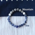 Pulsera de cuentas de piedra natural veteada gris con diseño zen y cordón elástico - 8mm/Pino Blanco Mate+Mapa+Veta Azul Antigua