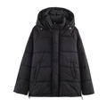 Women's black oversized puffer jacket with drawstring hem and adjustable hood - XS / Black