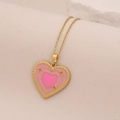 Collar con colgante de corazón esmaltado rosa en acero inoxidable dorado con estrellas - Rosa