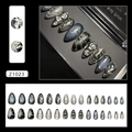 3D metallic almond press-on nails with dark spider web textures and liquid metal accents - Dark Night Elf (Z1023) Glue Style